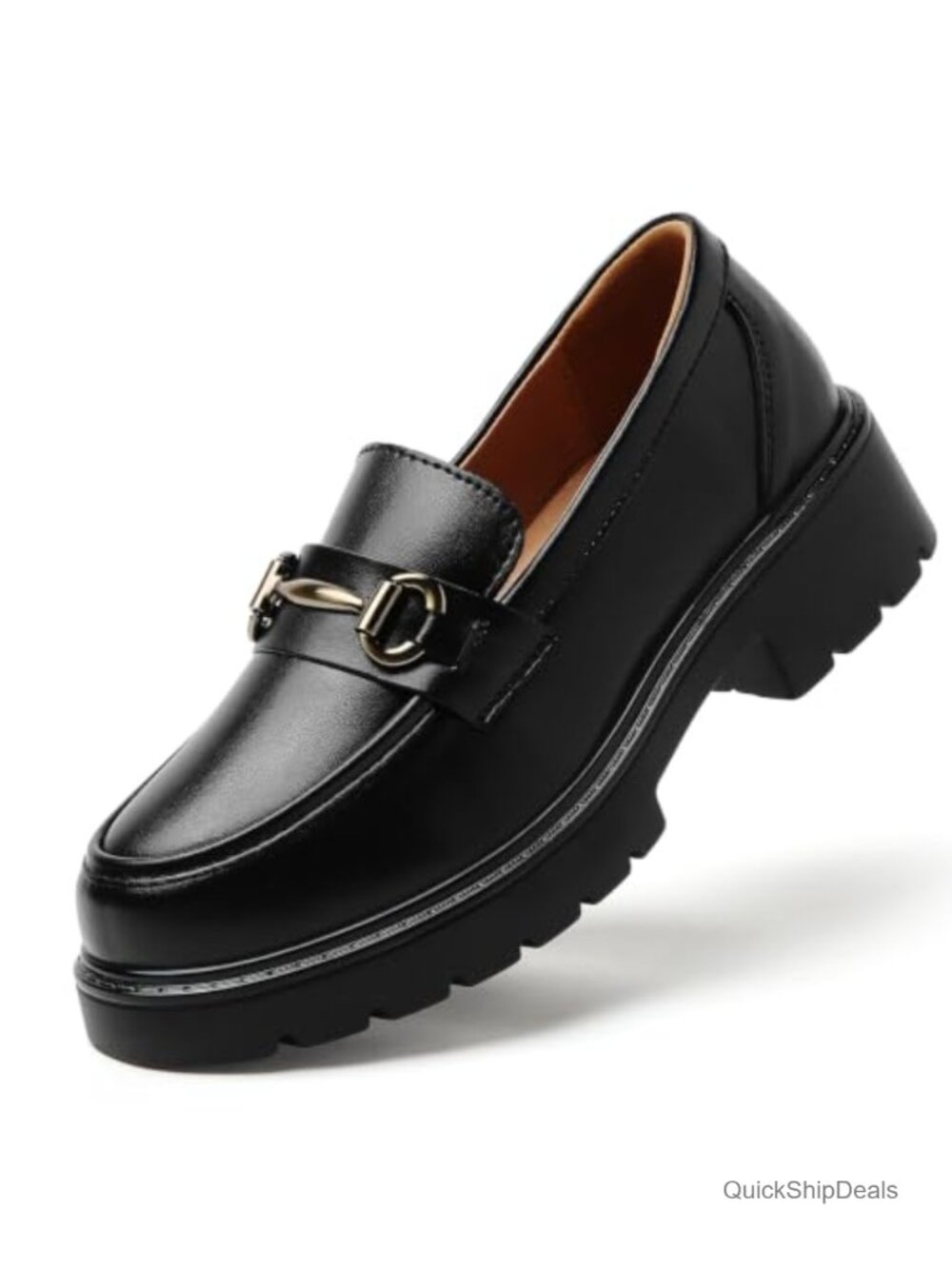 Women's Platform Chunky Heel Loafers Leather Memory Foam Slip-On Work Shoes